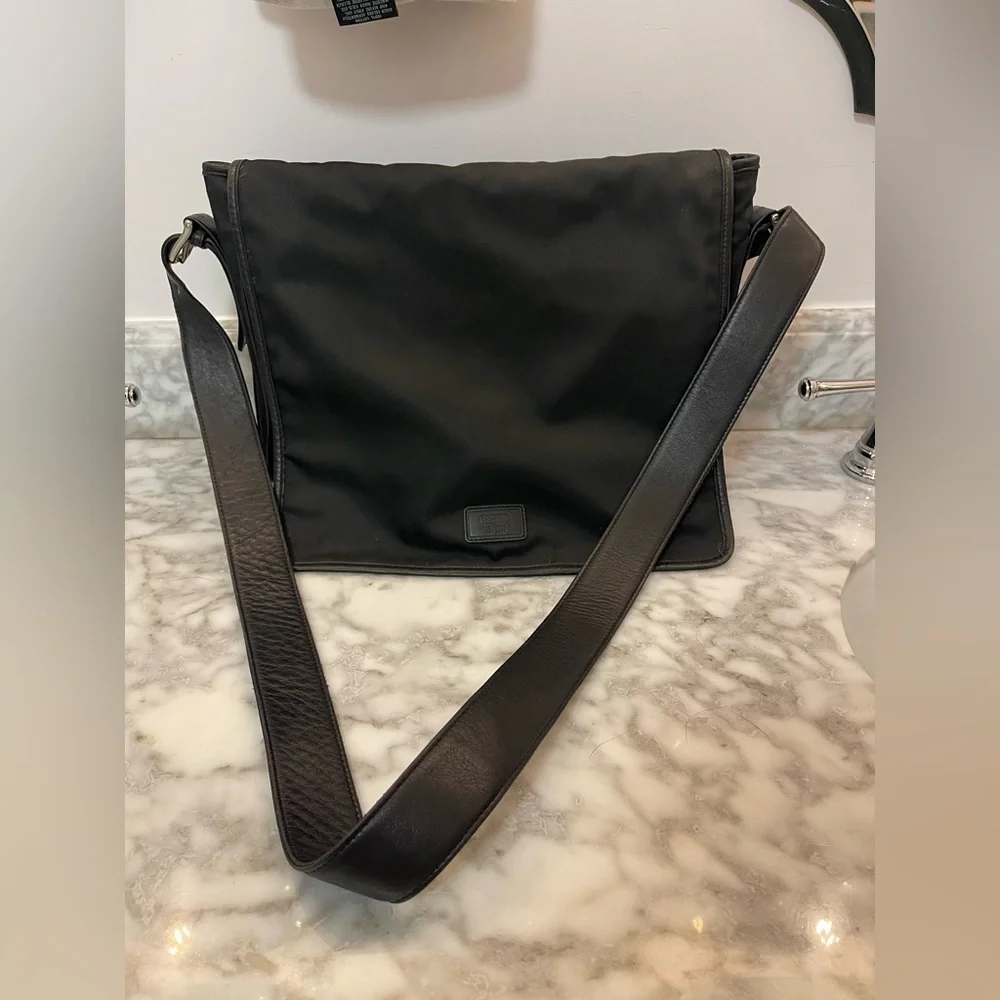 Vintage Coach Black Nylon & Leather Trim Messenger Bag